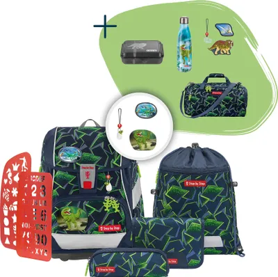 Produktbild von Step by Step Schulranzen-Set 2IN1 PLUS „Wild T-Rex Taro“, 10-teilig, grün