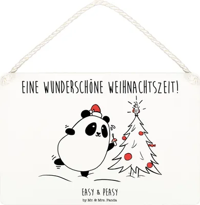 Produktbild von Mr. & Mrs. Panda Schild Panda Weihnachtszeit DIN A5 - Weiß - Geschenk, wandtafel, Wandbild Holz, holzbild, kleine aufmerksamkeit, Türschild