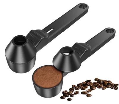 2 Kaffeelöffel mit Trichter, Dosierlöffel 15 g, lang, schwarz