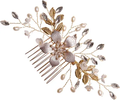 Produktbild von Blumen-Haarkamm mit Perlen für die Braut, dekorativer Haarschmuck für seitliches Haar, leicht anzubringen und sicher haltend