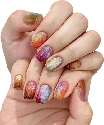 Zdjęcie produktu dla INF Krótkie naklejki na paznokcie Fruity Cat Eye - Kolorowe i modne