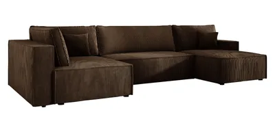 Produktbild von Ecksofa U form Schlaffunktion Cord COBRA XL 150x400 cm, Wohnlandschaft U form, Eckcouch U form, Sofa XXL, Polsterecke, Couch - Links Braun PS06