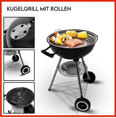 Produktbild von Rundgrill Standgrill Grillwagen BBQ Grill Kugelgrill mit Rollen 47 cm Feuerschale