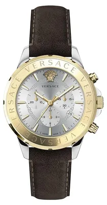 Zdjęcie produktu dla Versace VEV601323 Signature Chronograph gold silber braun Leder Herren Uhr NEU