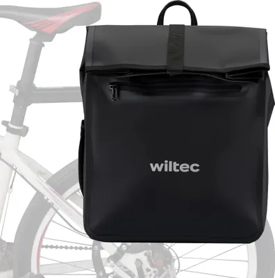 Image de Wiltec Sacoche étanche pour porte-bagages noire – capacité de 22 L – en PVC – pour vélos et vélos électriques – Sac de bicyclette – Cyclisme, courses, excursions