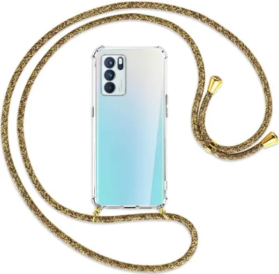 Produktbild von Handykette Backcover-Schutzhülle mit Band (Metall goldfarben) für Oppo Reno6 Pro Plus 5G (PENM00) - braun+beige