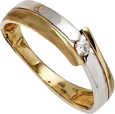 Produktbild von Ring Damenring mit Zirkonia 333 Gold Gelbgold Weißgold bicolor teilmatt, Ringgröße:Innenumfang 54mm  Ø17.2mm