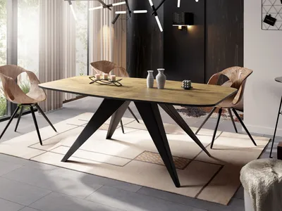 Produktbild von Ausziehbarer Esstisch im Loft-Stil - Industrieller Tisch mit Schwarzen Metallbeinen - Modernes Design für Wohnzimmer - 180 cm Ausziehbar auf 220 cm - Lancelot Eiche