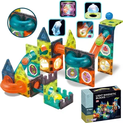 Obrázok produktu pre Woopie – magnetické kocky s dráhou na guličky a svetielkami, 75 ks