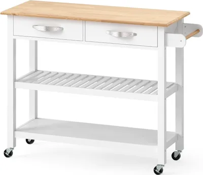 Produktbild von Küchenwagen aus Holz mit Arbeitsplatte, 2 Schubladen und Ablagen