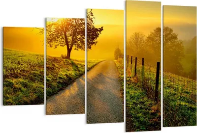 Produktbild von Bild auf Leinwand - Leinwandbild - Feld Straße Baum - 150x100cm - Wand Bild - Wanddeko - Leinwanddruck - Bilder - Kunstdruck - Wanddekoration - Leinwand bilder - Wandkunst - EG150x100-3851