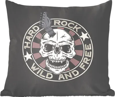 Produktbild von MuchoWow® Zierkissen Sofakissen Wohnzimmer Dekokissen 45x45 cm Vintage - Totenkopf - Gitarre - Schlafpolster - Polster für das Sofa