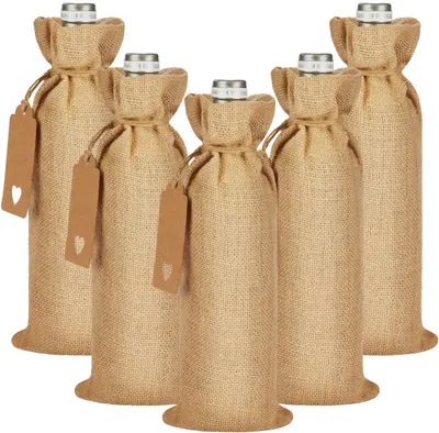 Produktbild von BRUBAKER Weinbeutel für Weihnachten - Einfarbig - 36 cm x 17 cm Jutesack - Weintasche Sack Geschenk für Wein, Sekt - Flaschenbeutel, 5 Stück