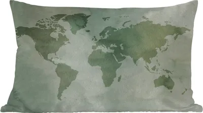 Produktbild von MuchoWow® Zierkissen Sofakissen Wohnzimmer Dekokissen 50x30 cm Weltkarte - Aquarell - Grau - Wohnzimmerdekoration - Polster mit Photo