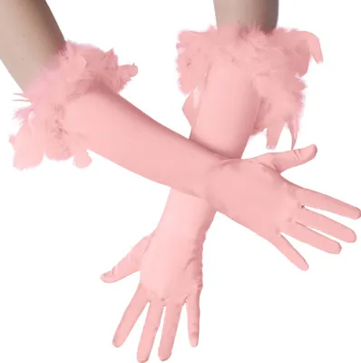 Produktbild von Lange Satin-Handschuhe mit Federn - rosa
