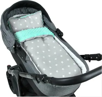 Produktbild von BABYLUX Babydecke MINKY PLÜSCH Kinderwagen 75x60cm MP91-Minze+Sterne Grau