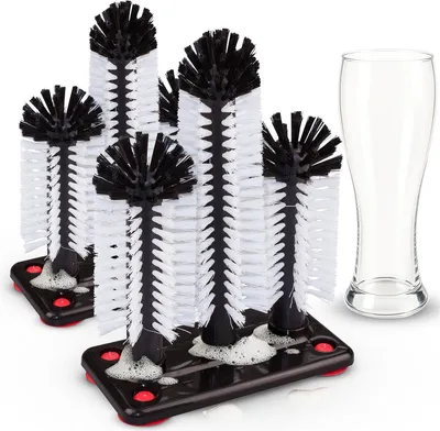 Produktbild von Novaliv 2x Gläserspüler mit 3 Spülbürsten & Saugnapf, Glasspüler für Zuhause Bar Theke Gastronomie Party, Spül Bürste Spülbecken Gläserbürste Glasbürste Bier Soda Glas Gläser Reinigung