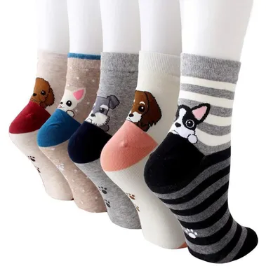 Zdjęcie produktu dla Skarpety damskie, wzór zwierzęcy, słodki design, bawełna, 5 par, rozmiar 36-42