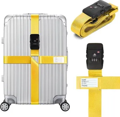 Produktbild von Verstellbare Gepäckbänder mit TSA-Schloss, robuste und sichere Reiseaccessoires, auffällige Gepäckgurte mit Namensschild in Gelb für E