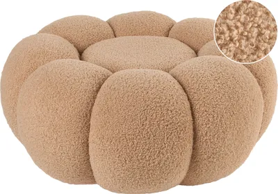 Zdjęcie produktu dla BELIANI Puf okrągły jasny brąz materiał boucle ø 60 x 27 cm niskie siedzisko podnóżek nowoczesny minimalistyczny salon sypialnia