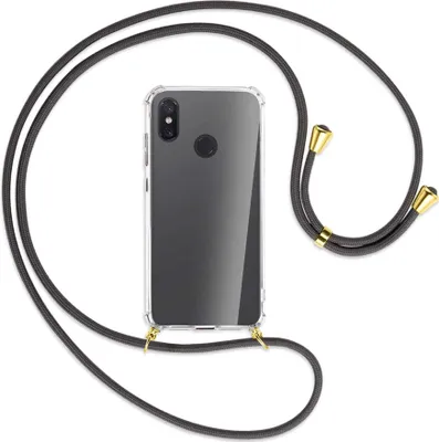 Produktbild von Handykette Backcover-Schutzhülle mit Band (Metall goldfarben) für Xiaomi Mi 8 / Mi 8 Pro - dunkelgrau