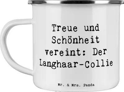 Produktbild von Mr. & Mrs. Panda Pott Spruch Langhaar Collie - Weiß - Geschenk, eleganter Hund, Haferl, Hunderassen, bedingungslose Liebe, Kaffeepott, Emaille Becher, Charakter, Tasse