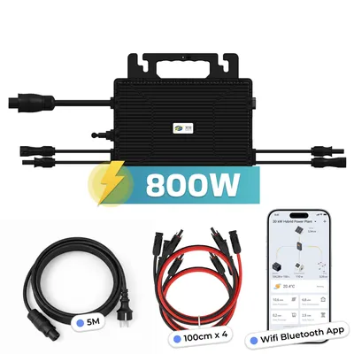Produktbild von Astro-Energy TM-L800Mi Wechselrichter 800 W für Balkonkraftwerk, 2× MPPT, IP67, App & WLAN, Plug-&-Play, mit 5 m Kabel + 4× 1 m Solarverlängerung
