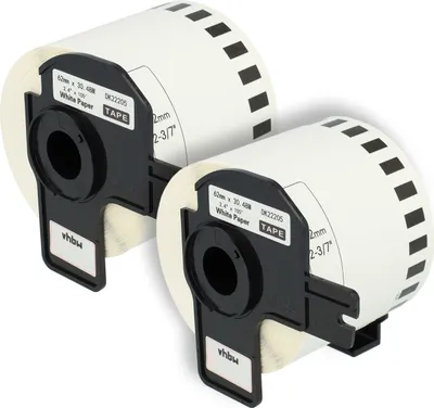 Produktbild von vhbw 2x Rolle mit Halter 62mm x 30,48m (1 Etikette) kompatibel mit Brother PT QL-710W, QL-720, QL-580N, QL-650, QL650TD, QL-700, QL-710 Drucker Weiß