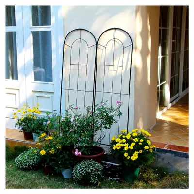 Produktbild von 2er Set Schwarzes Garten-Trellis für Kletterpflanzen, 150 cm x 40,5 cm, Eisen Pflanzstütze für Ranken und Blumen, Metallgitter für den Außenbereich