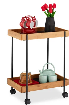 Image de relaxdays Chariot de service brun, noir 46,0 x 28,0 x 57,0 cm
