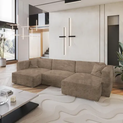 Produktbild von Masseno Ecksofa SARMO mit Schlaffunktion U-Form, Sofa mit Bettkasten, Wohnzimmersofa, Couch, Soffa, Bettsofa, Couchgarnitur- Beige, TILIA 17