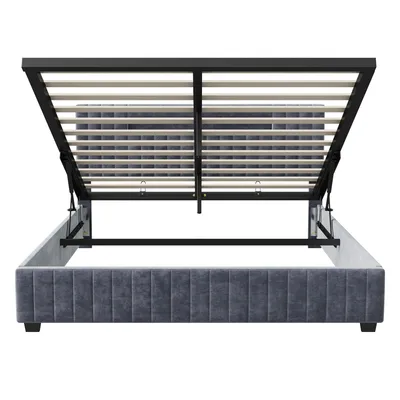 Produktbild von UnboxG Polsterbett 160x200cm mit Lattenrost, Hydraulisches Boxspringbett mit Led, Stauraumbett Doppelbett, Samt, Grau