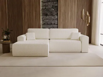 Produktbild von GrainGold Ecksofa L-Form Links Belvio -  Ecksofa mit Schlaffunktion und Bettkasten - Moderne Ecksofa, Wohnzimmer Ecksofa - Eckcouch Creme (Tilia 01)