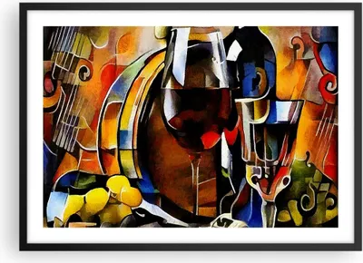 Produktbild von Gerahmtes Poster - Schwarzer Rahmen - Wein Abstraktion - 70x50 cm - Wand Bild - Wanddeko - Wandbilder - Kunstposter - Wandposter - Bilderrahmen - Bilder - Kunstdruck - Wandbild - P2BAA70x50-3477