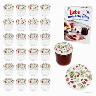 Produktbild von 25er Set Sturzglas 230ml To 82 Einmachglas Wald-Erdbeere Deckel Heft