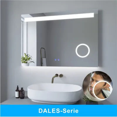 Produktbild von AQUABATOS® DALES-Serie 100x70 cm Schminkspiegel LED Badezimmerspiegel mit Beleuchtung Kaltweiß und Warmweiß Licht Dimmbar Beschlagfrei Badspiegel Beleuchtet Antibeschlag Wandspiegel lichtspiegel