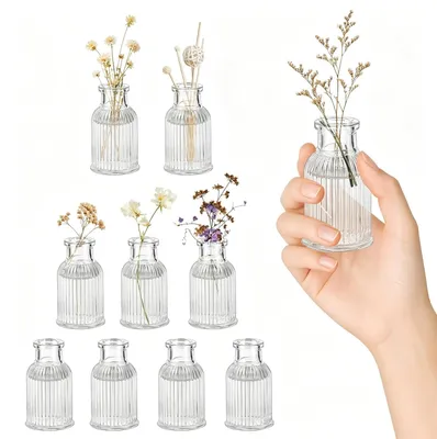 Productafbeelding van Set van 10 kleine glazen vaasjes voor bloemdecoraties