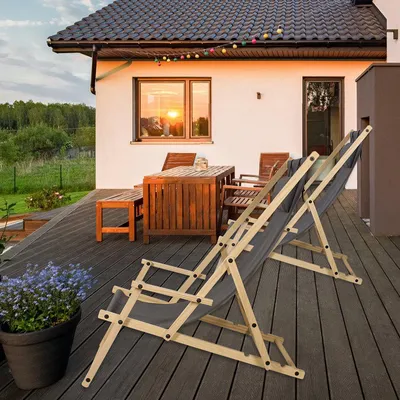 Zdjęcie produktu dla Leżak Leżak Leżak 120kg Krzesło Leżak Wygodny Składany Drewno Szary 2 szt