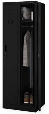 Produktbild von Umkleideschrank Spind KACPER 2 Abteile Etikettenhalter Lüftungsschlitze | Umkleidespind Metall Schließfachschrank Garderobenspind 180x60x50cm Schwarz