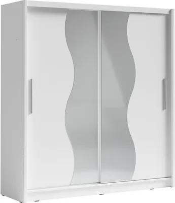 Image de Armoire 2 portes coulissantes avec miroir 205 cm - blanc - Collection BAHIA