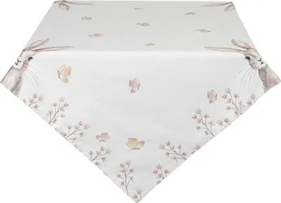 Produktbild von Clayre & Eef Tischdecke 100x100 cm Weiß Braun Baumwolle Kaninchen