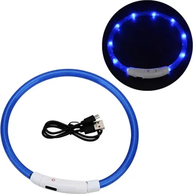 Zdjęcie produktu dla Obroża LED dla psów – świecąca obroża – obroża ładowalna – kolor niebieski – regulowana, długość od 20 do 50 cm