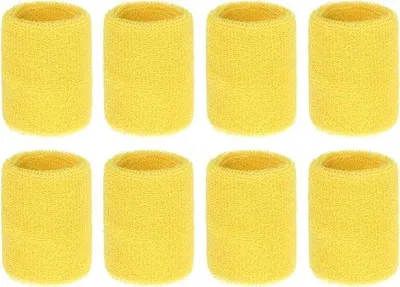 Obrázok produktu pre Športové zápästné bandáže – balenie 8 kusov – ľahké, žlté, fluorescenčné náramenníky na tenis, badminton, basketbal, futbal