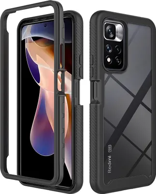 Produktbild von Redmi Note 11 Pro+ 5G Hülle, Hybrid Transparente Rückseite Robust TPU Bumper Rutschfest Stoßfest Ganzkörper Schutzhülle für Xiaomi Redmi Note 11 Pro+ 5G Schwarz