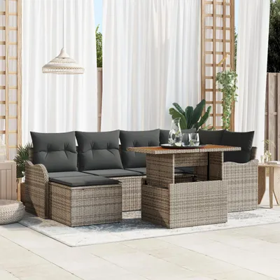 Produktbild von Möbel 7-tlg. Garten-Sofagarnitur mit Kissen Grau Poly Rattan - Gartensofas 3358218