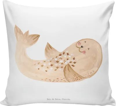 Produktbild von Mr. & Mrs. Panda Sofa Kissen Robbe Liegen - Weiß - Geschenk, kuschelkissen 40x40, Robben, Kuschel, Deko, Nordsee, Dekokissen, Strand, Ostsee, Seehund, Gute Laune, Polster