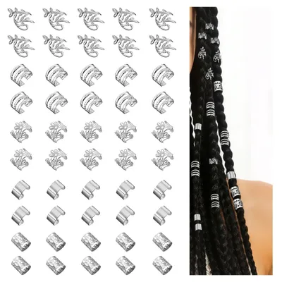Produktbild von 50-teiliger Dreadlock-Schmuck, silberne Haaraccessoires, verstellbarer Dreadlock-Schmuck, Uni-Piratenhaaraccessoires für Zöpfe, Haaraccessoires für Dreadlocks (silber)