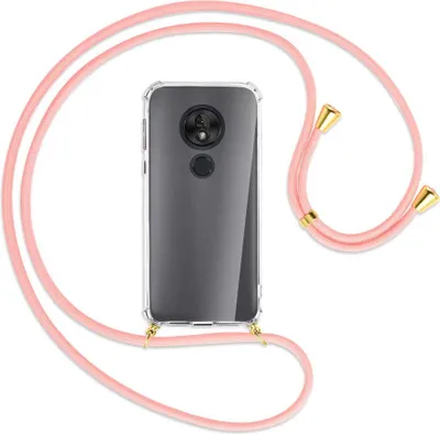 Produktbild von Handykette Backcover-Schutzhülle mit Band (Metall goldfarben) für Motorola Moto G7 Play - rosa