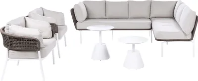 Produktbild von BELIANI Lounge Set Weiß u. Beige Aluminium 5-Teilig Modern 5-Sitzer Sofa 2 Sessel u. 2 Couchtische Outdoor Terrasse Balkon Gartenset Gartenmöbel Set