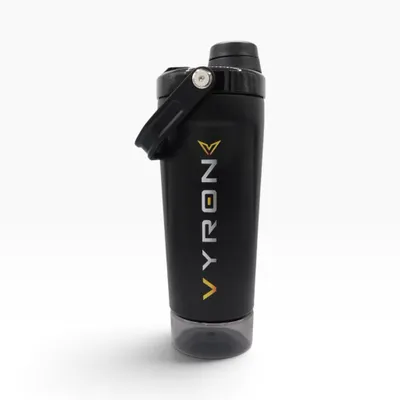 VYRON STEELSHAKE DUO Edelstahl-Shaker 590 ml in Schwarz mit geschlossenem Trinkverschluss, Tragegrif